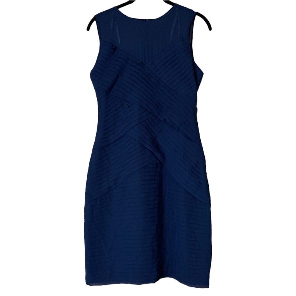 Muse Navy Blue Pintuck Sheer Sleeveless Sheath Dress SZ 4 NWT
